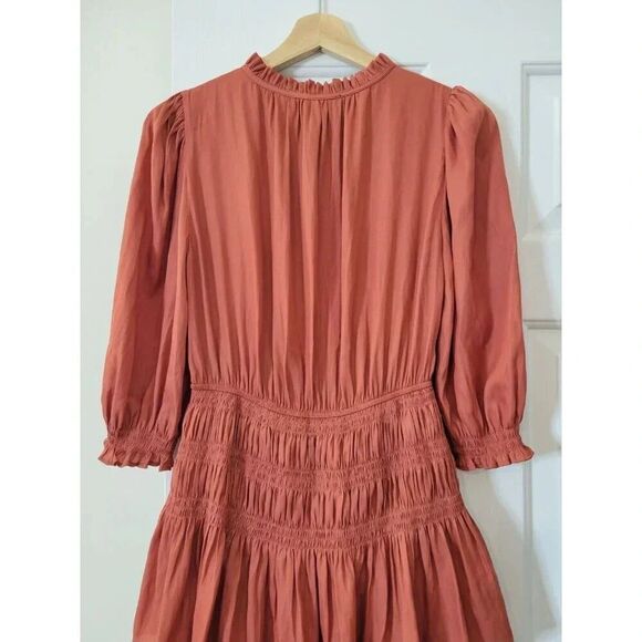Maje Satin Ruffle Mini Dress Terracotta S (36) NWT - Picture 8 of 9